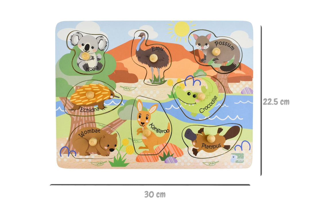 Aussie Animals and Babies Wooden Peg Puzzle