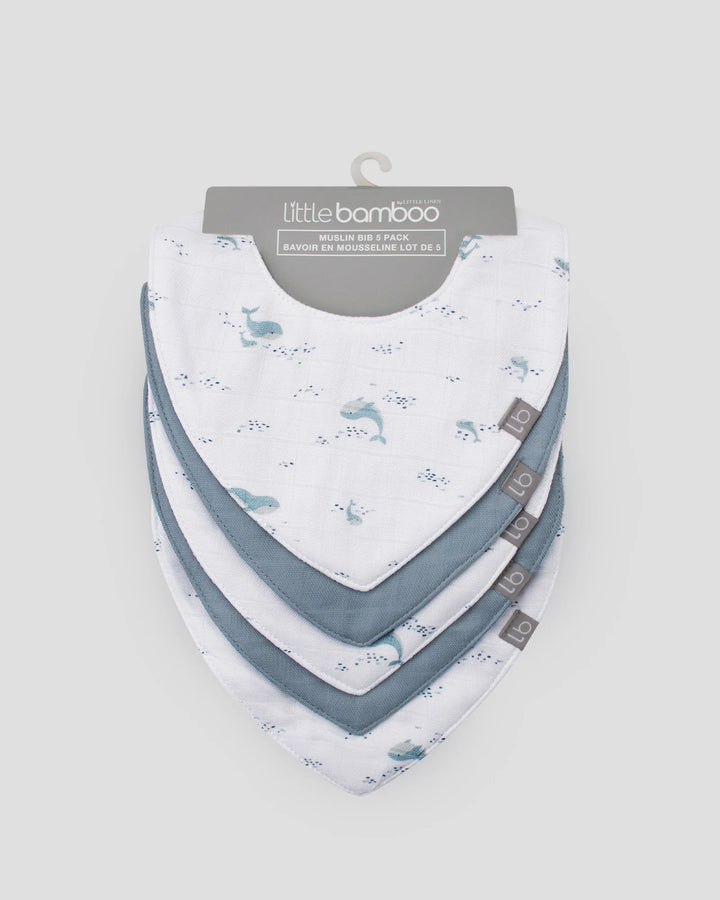 Little Bamboo Baby Muslin Bib 5 Pack - Retro Blue