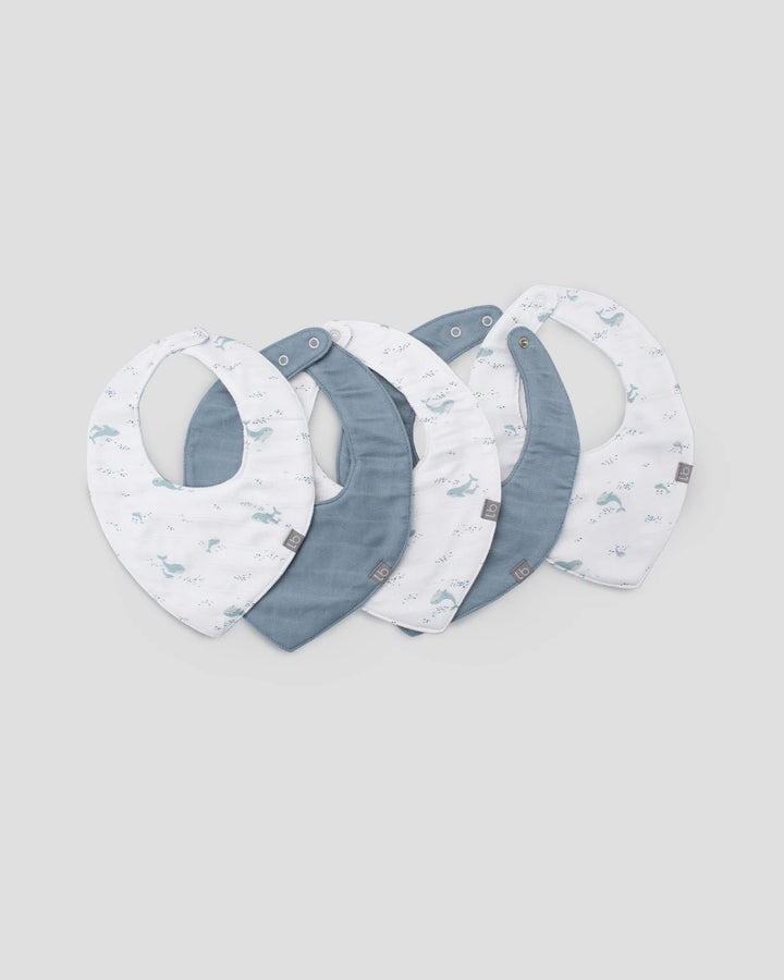 Little Bamboo Baby Muslin Bib 5 Pack - Retro Blue