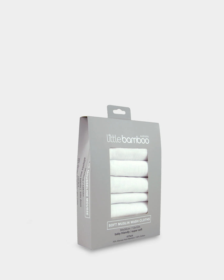 Little Bamboo Muslin Washers 6 Pack - Natural