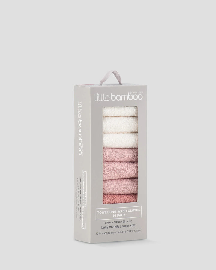 Little Bamboo Baby Towelling Washer 10 Pack - Dusty Rose