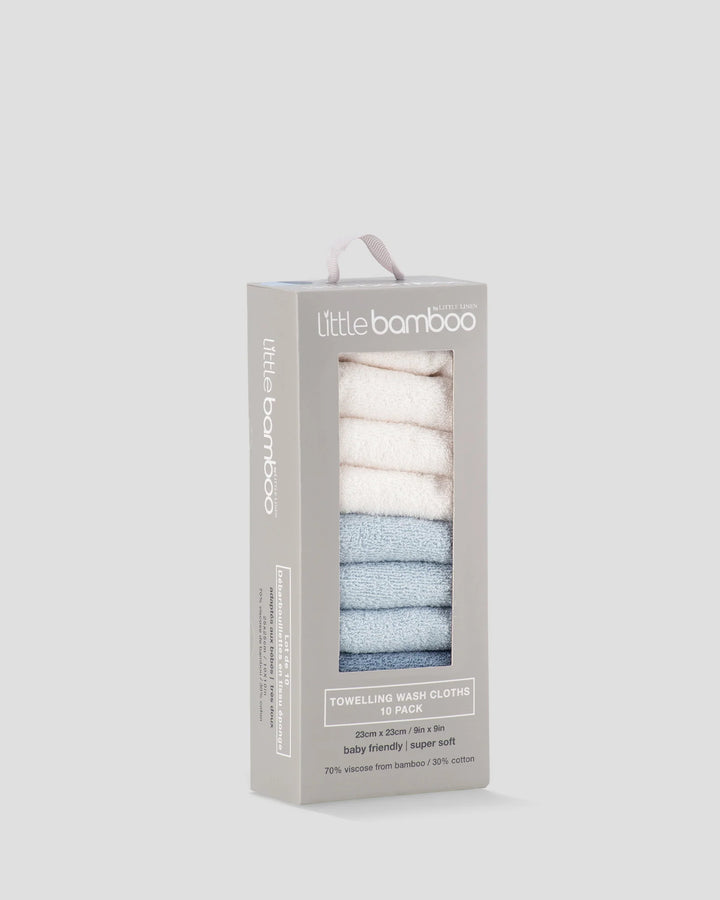 Little Bamboo Baby Towelling Washer 10 Pack - Retro Blue