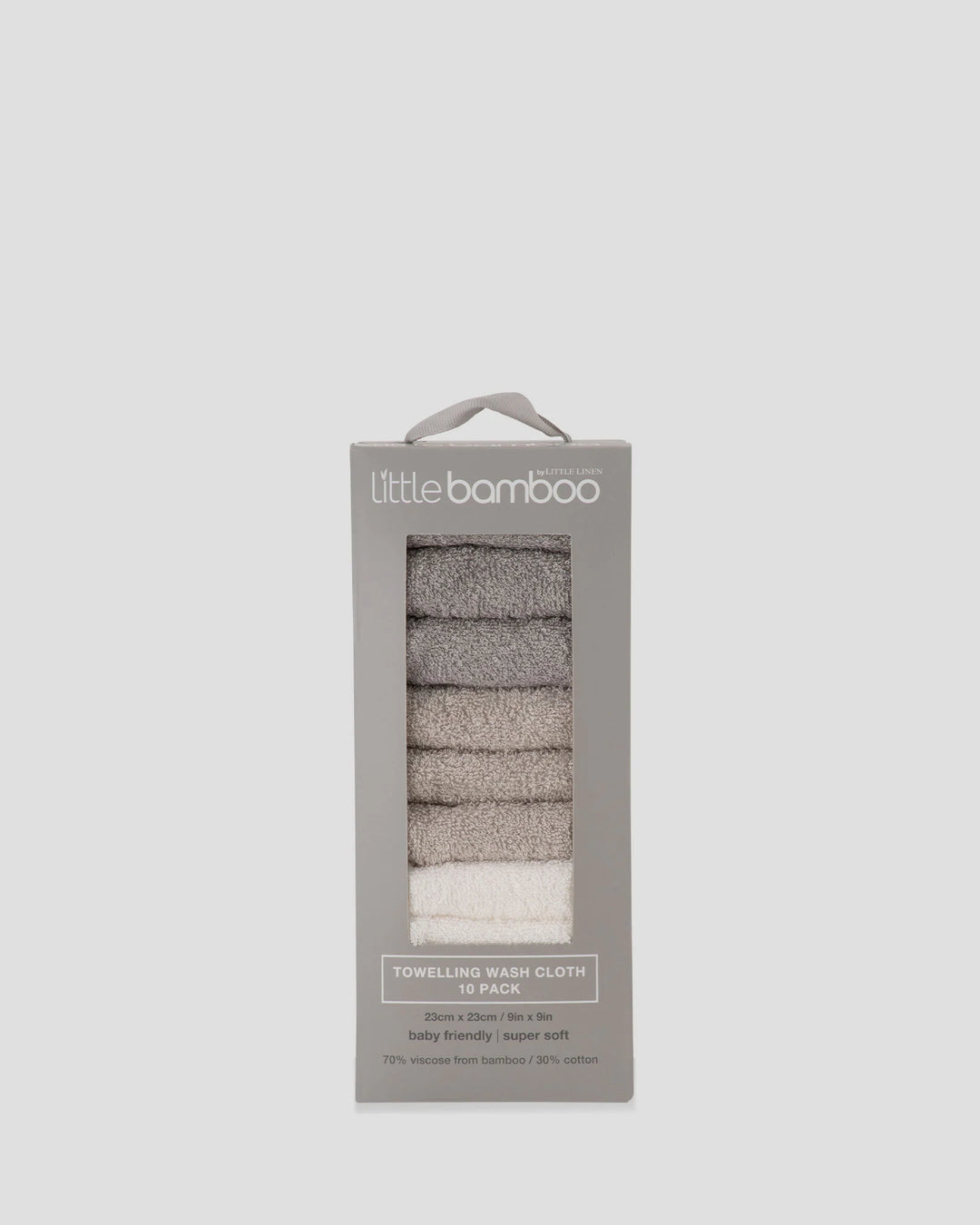 Little Bamboo Baby Towelling Washer 10 Pack - Stone Grey
