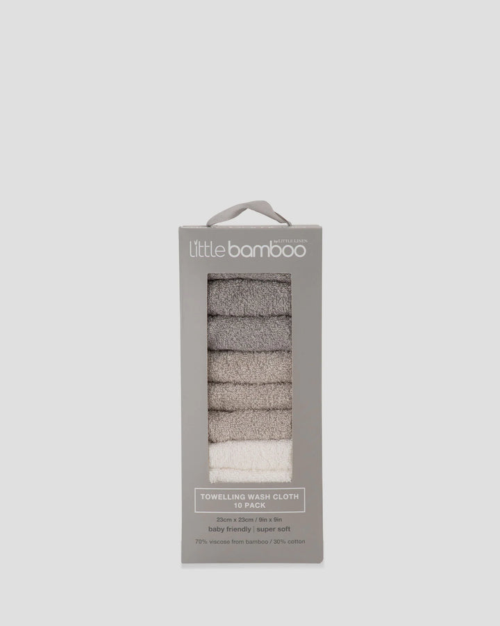 Little Bamboo Baby Towelling Washer 10 Pack - Stone Grey