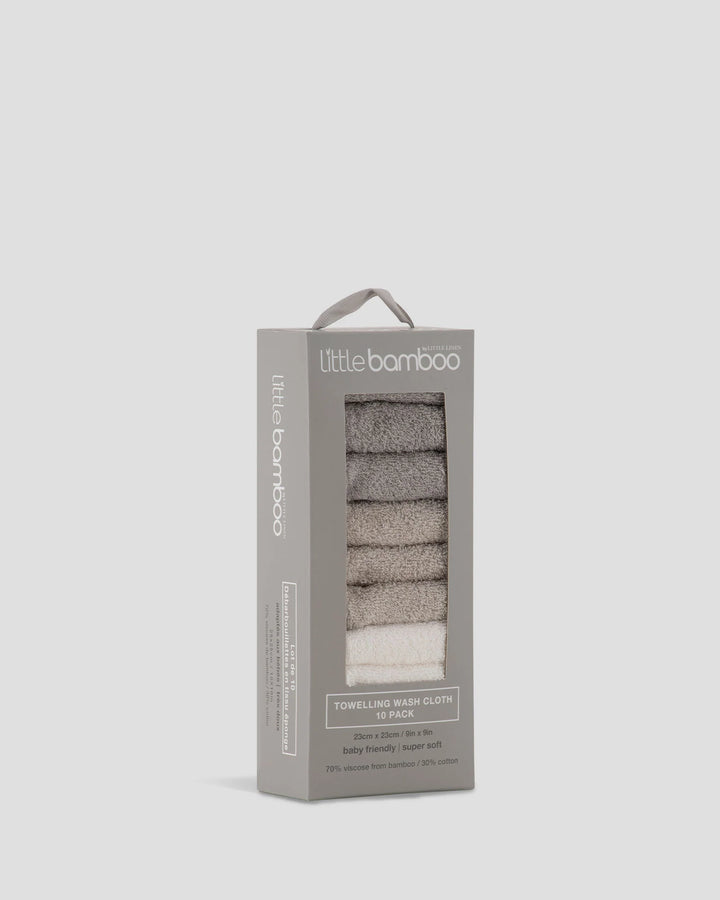 Little Bamboo Baby Towelling Washer 10 Pack - Stone Grey