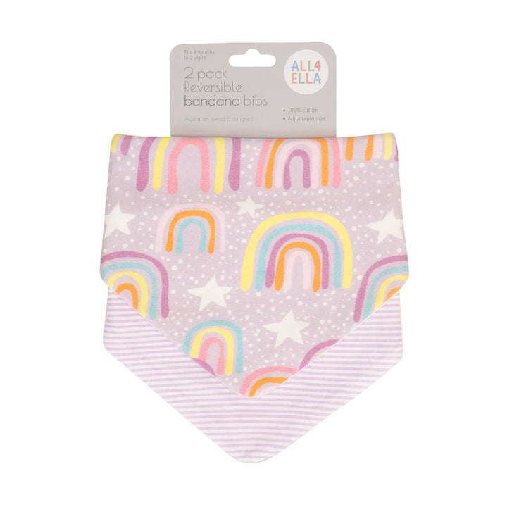 All4Ella Reversible Bandana Bibs 2 Pack - Lilac Rainbows