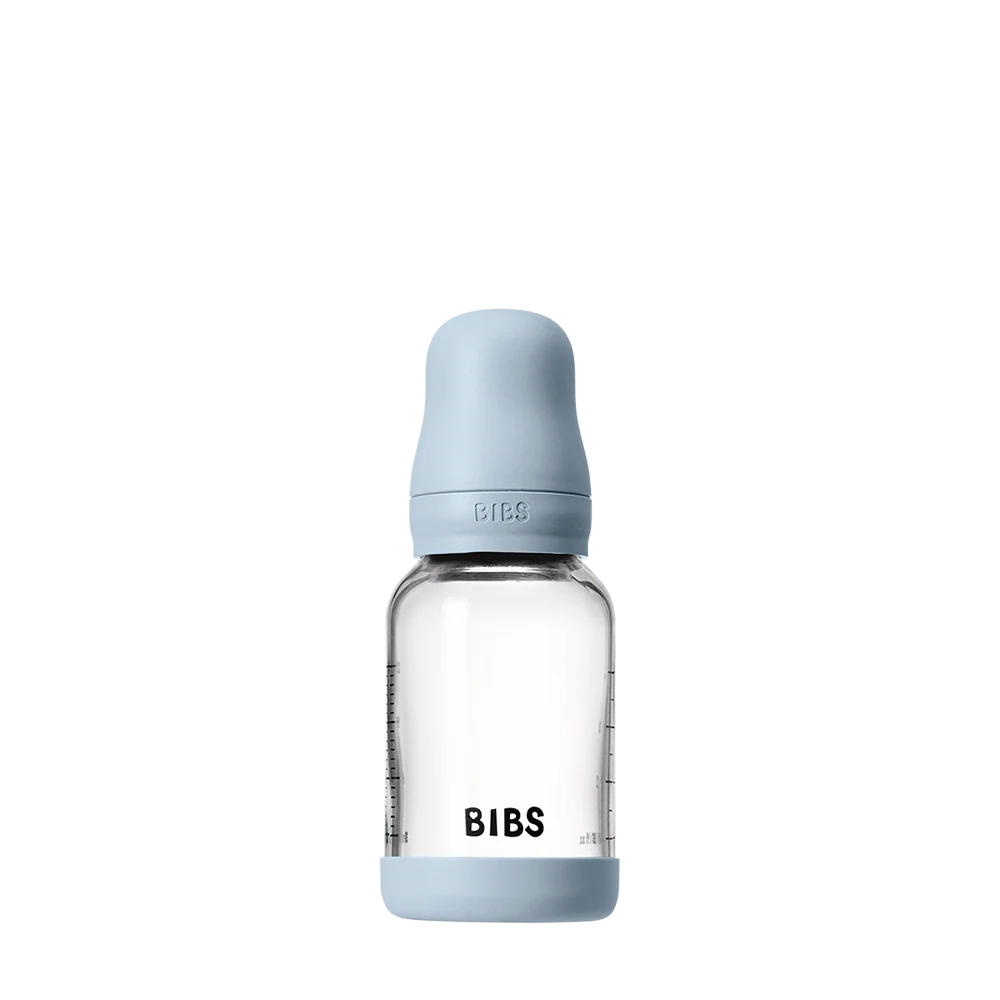 NEW BIBS 120ml Baby Glass Bottle The Complete Set  | Baby Blue