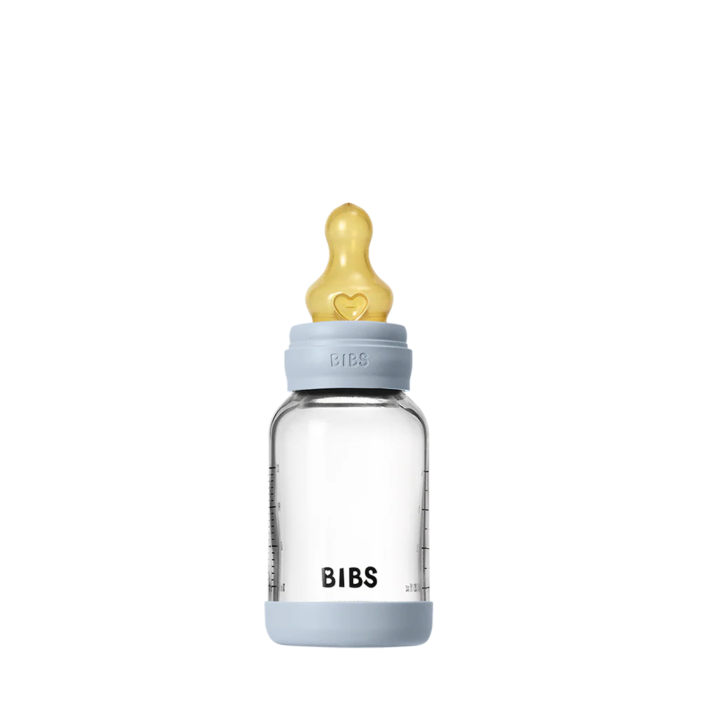 NEW BIBS 120ml Baby Glass Bottle The Complete Set  | Baby Blue