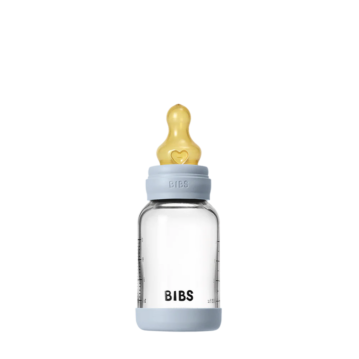 NEW BIBS 120ml Baby Glass Bottle The Complete Set  | Baby Blue