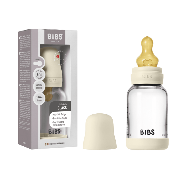 NEW BIBS 120ml Baby Glass Bottle The Complete Set  | Ivory