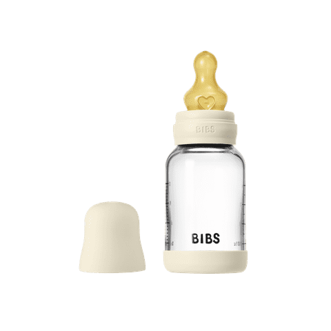 NEW BIBS 120ml Baby Glass Bottle The Complete Set  | Ivory