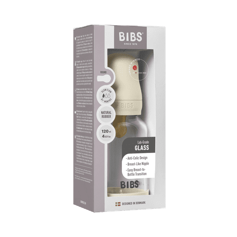 NEW BIBS 120ml Baby Glass Bottle The Complete Set  | Ivory