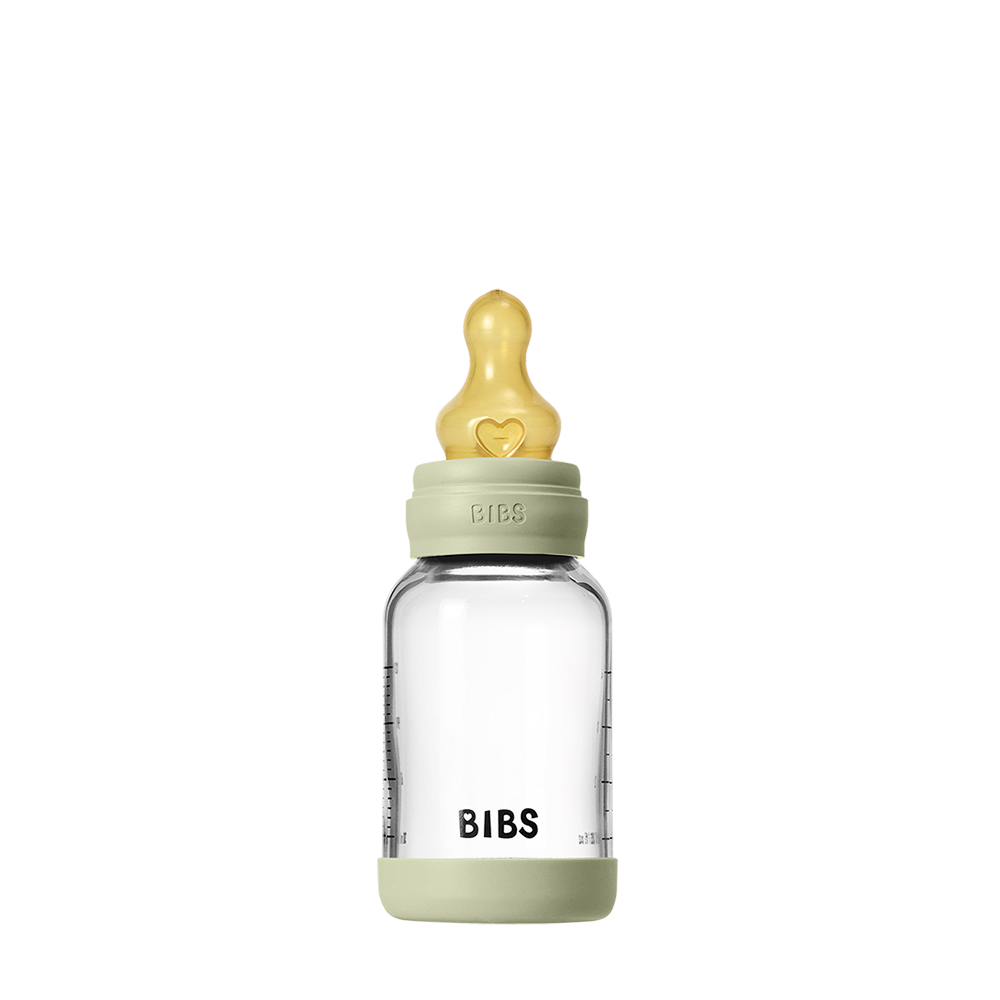 NEW BIBS 120ml Baby Glass Bottle The Complete Set  | Sage