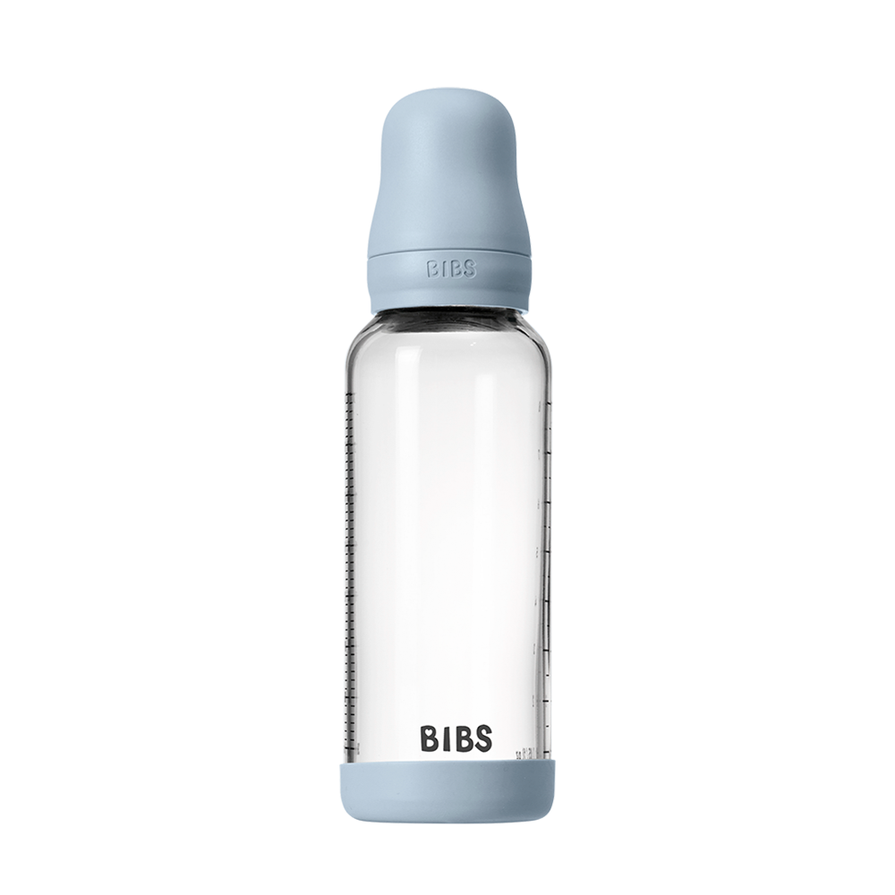 NEW BIBS Baby Glass Bottle Complete Set 240ml | Baby Blue