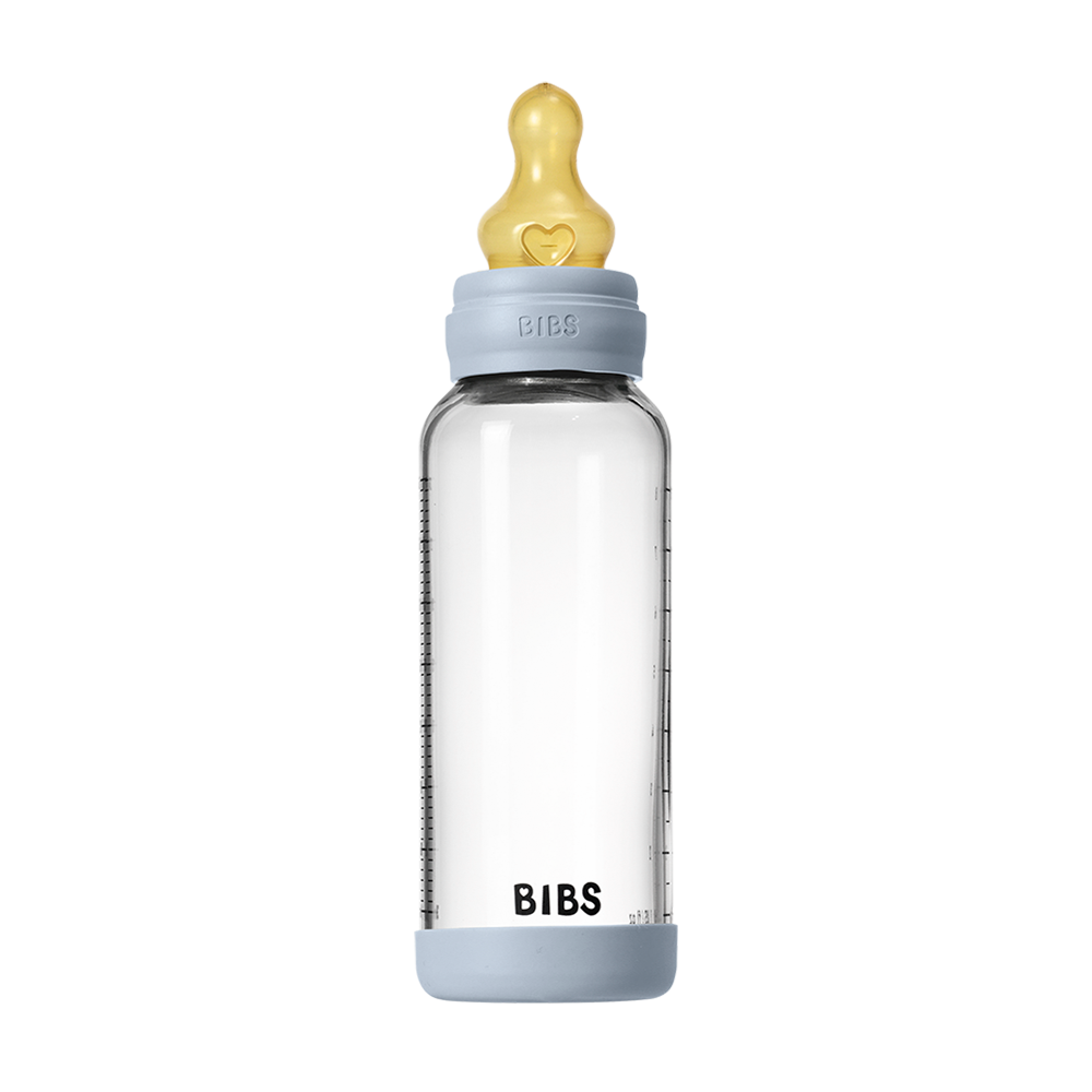 NEW BIBS Baby Glass Bottle Complete Set 240ml | Baby Blue
