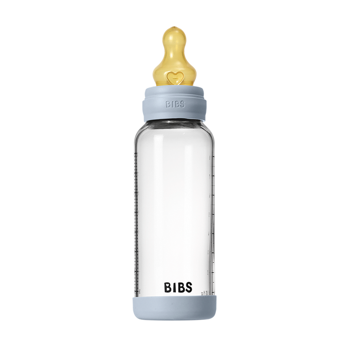 NEW BIBS Baby Glass Bottle Complete Set 240ml | Baby Blue