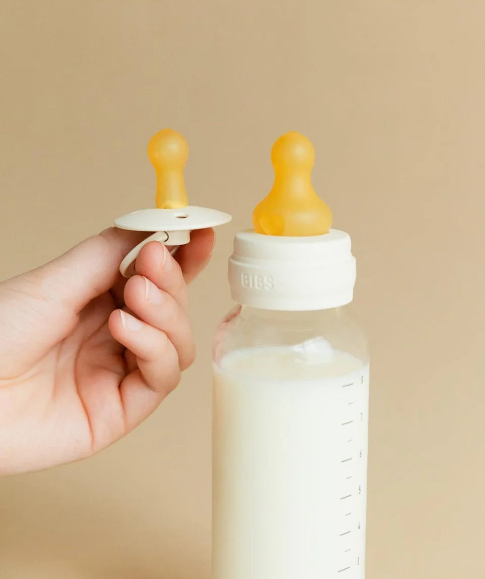 NEW BIBS Baby Glass Bottle Complete Set 240ml | Ivory