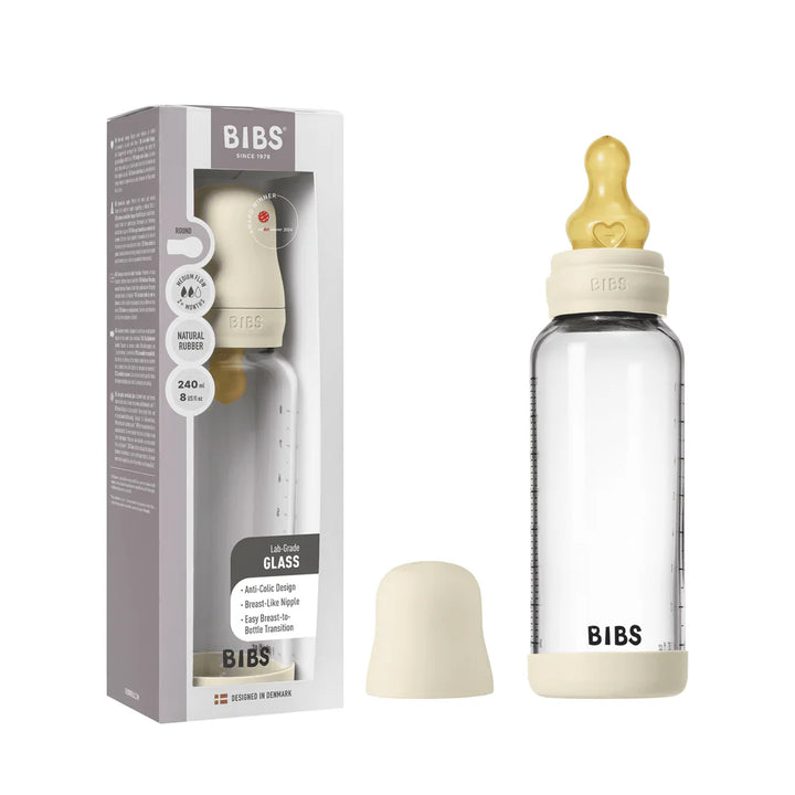 NEW BIBS Baby Glass Bottle Complete Set 240ml | Ivory