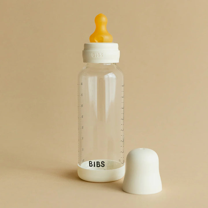 NEW BIBS Baby Glass Bottle Complete Set 240ml | Ivory