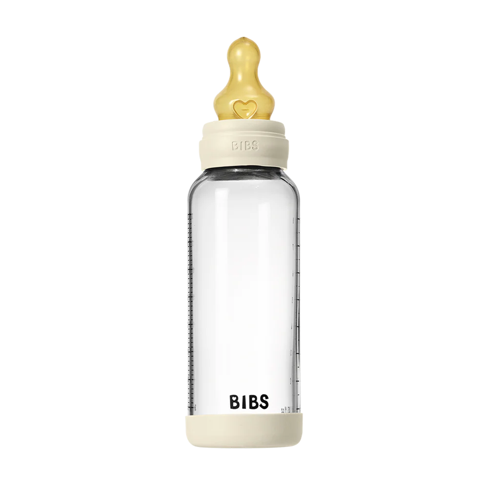 NEW BIBS Baby Glass Bottle Complete Set 240ml | Ivory