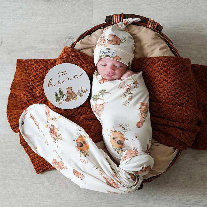Snuggle Hunny Baby Jersey Wrap & Beanie Set - Bear