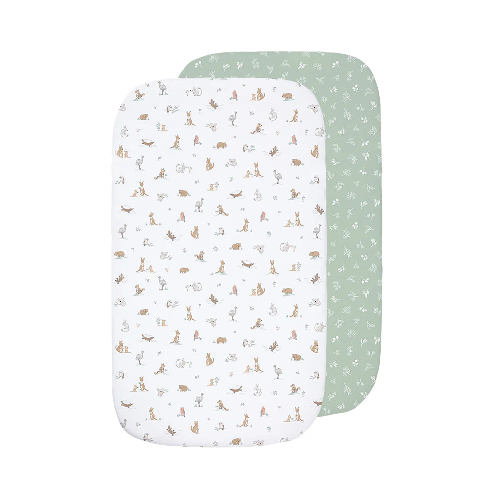 Bedside Bassinet/ Co Sleeper Fitted Sheets 2 Pack - Australiana