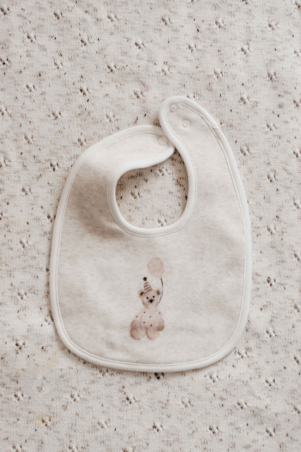 Bencer & Hazelnut Essentials Cotton Jersey Bib - Peshal the Birthday Bear