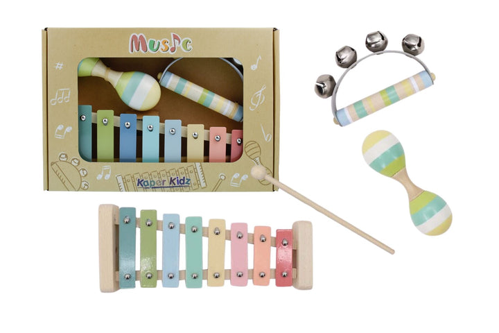 Blue Pastels Wooden Xylophone 3 Piece Music Set