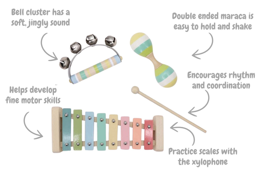 Blue Pastels Wooden Xylophone 3 Piece Music Set