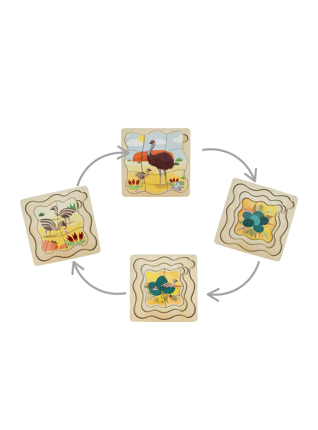 Bush Buddies Life Cycle 4 Layer Puzzle - Emu