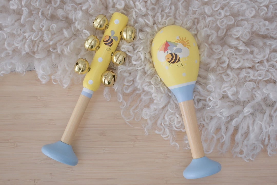 Buzzy Days Jumbo Wooden Jingle Bell Shaker & Maraca Music Set