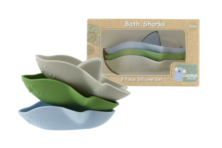 Silicone Bath Sharks 3 Pack - Green, Baby Blue & Sand