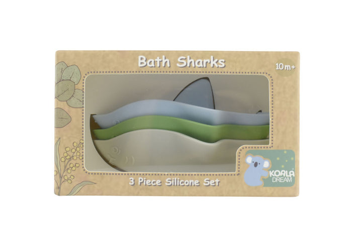 Silicone Bath Sharks 3 Pack - Green, Baby Blue & Sand