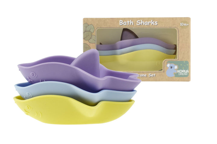 Silicone Bath Sharks 3 Pack - Lilac, Baby Blue & Yellow