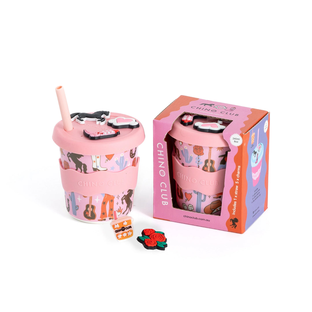 Chino Charm Cowgirl Kids Keep Cup 240ml + Straw