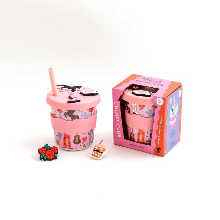 Chino Charm Cowgirl Kids Keep Cup 240ml + Straw