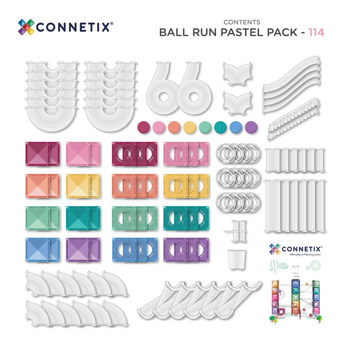 Connetix Magnetic Tiles Ball Run Pastel Pack 114 Pieces