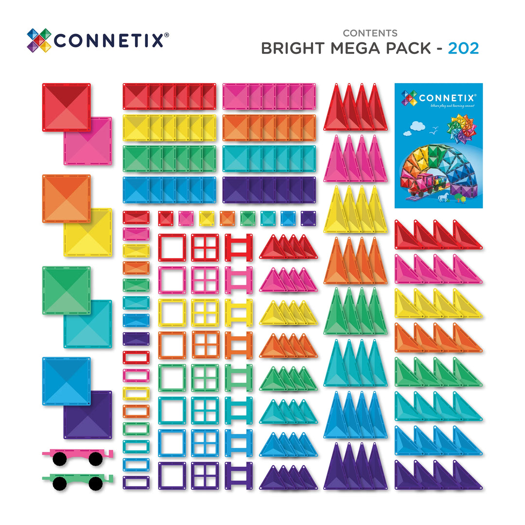 Connetix Magnetic Tiles Bright Mega 202 Piece Pack