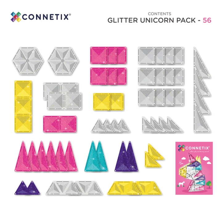 Connetix Magnetic Tiles Glitter Unicorn 56p Pack