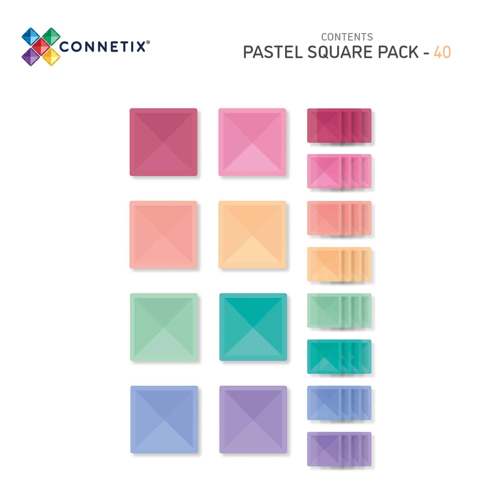 Connetix Magnetic Tiles Pastel Square 40 Piece Pack