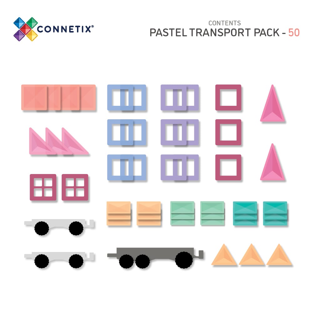 Connetix Magnetic Tiles Pastel Transport 50 Piece Pack