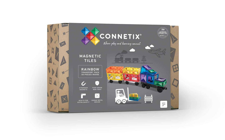 Connetix Magnetic Tiles Rainbow Transport 50 Piece Pack