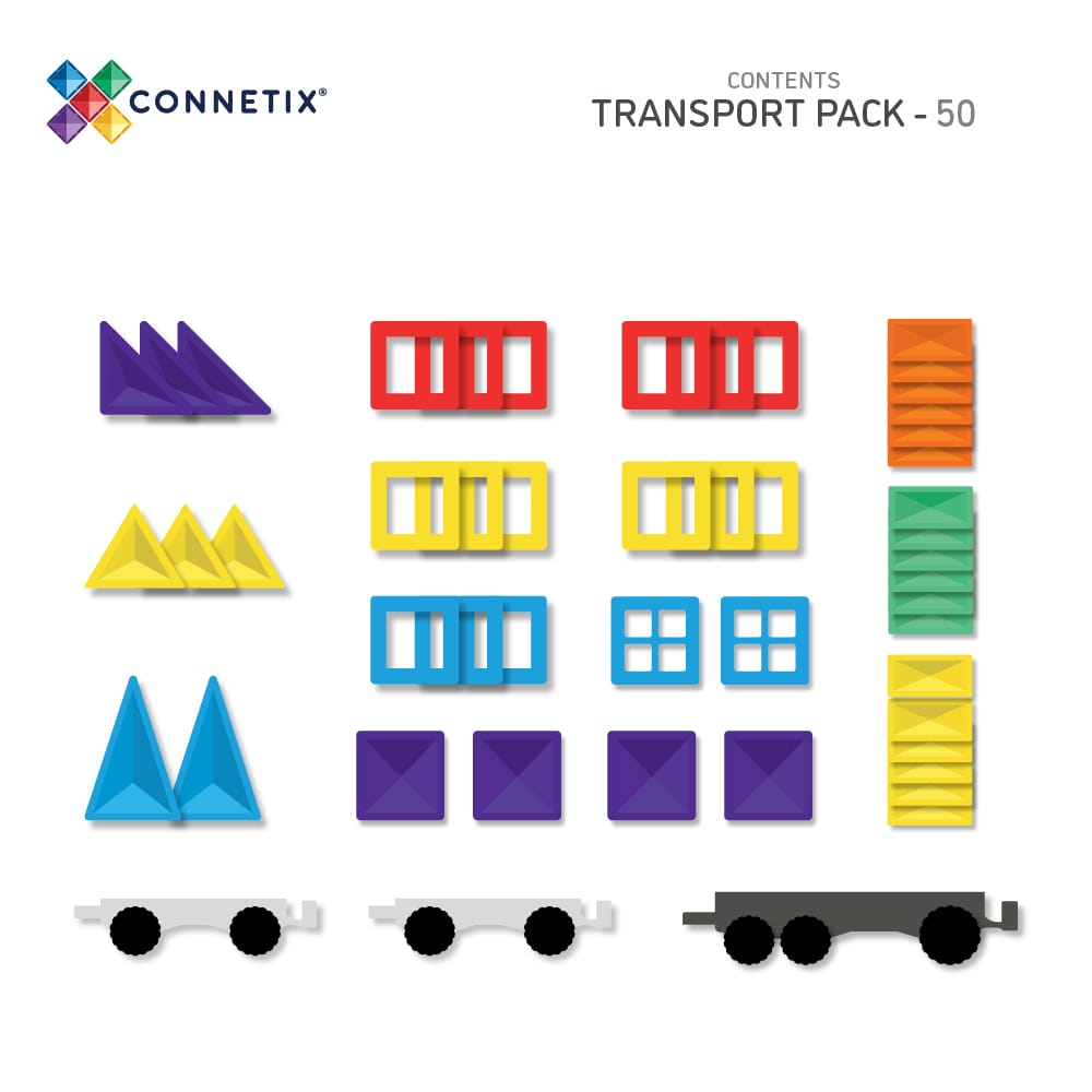 Connetix Magnetic Tiles Rainbow Transport 50 Piece Pack