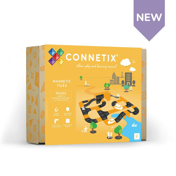 Connetix Magnetic Tiles Roads Ramps & Intersections 16 Piece Pack