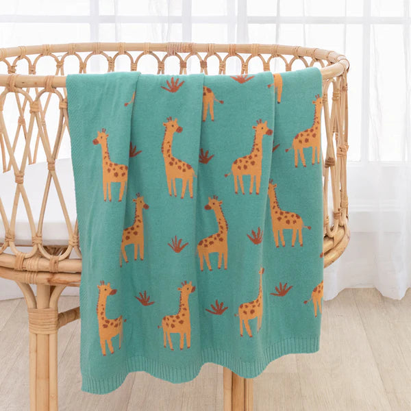 Cotton Knit Baby Blanket - Giraffe