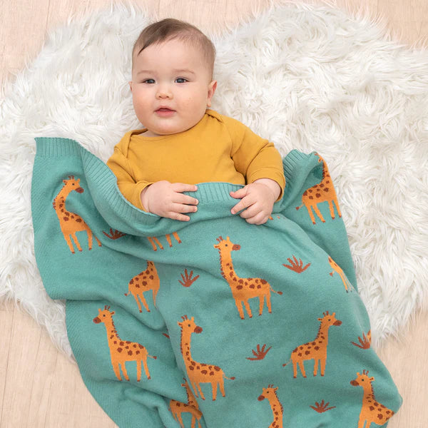 Cotton Knit Baby Blanket - Giraffe