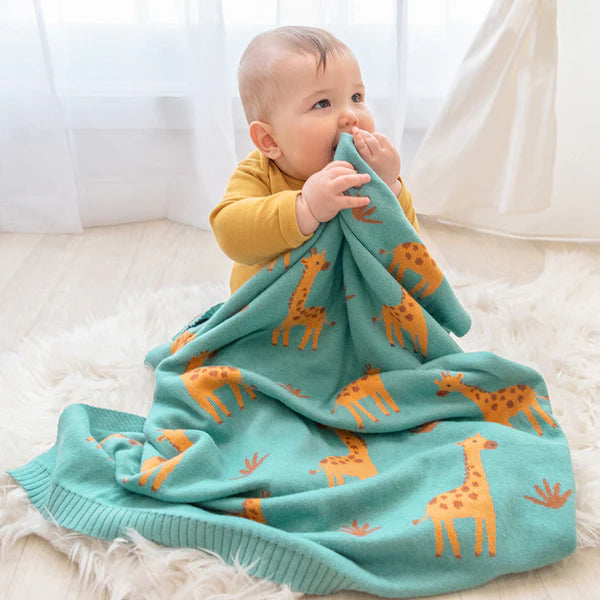Cotton Knit Baby Blanket - Giraffe