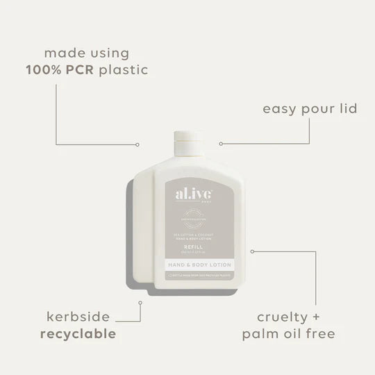 al.ive Hand & Body Lotion 650ml Refill - Sea Cotton & Coconut