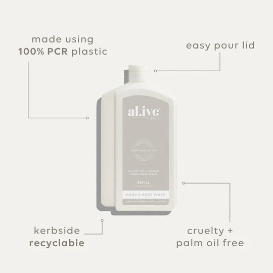 al.ive Hand & Body Wash  1L Wash Refill - Sea Cotton & Coconut
