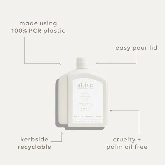 al.ive Hand & Body Lotion 650ml Refill - Mango & Lychee